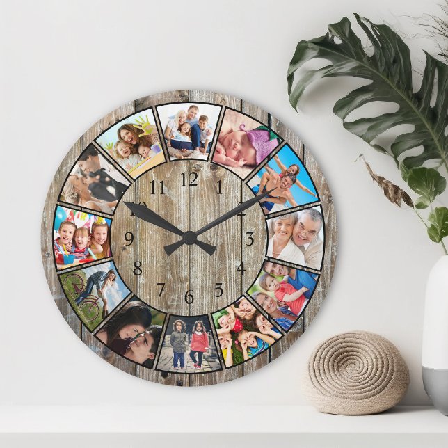 Skapa ditt Anpassningsbar Photo Collage Rustic Far Rund Klocka (Skapare uppladdad)