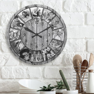 Skapa ditt Anpassningsbar Photo Collage Rustic Far Rund Klocka
