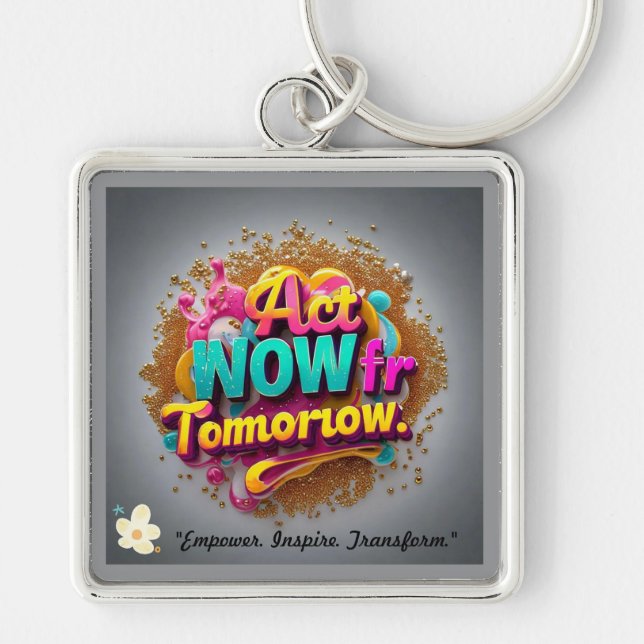 "Skapa ditt arv" Fyrkantig Silverfärgad Nyckelring (Framsidan)