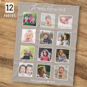 Skapa Ditt Eget 12 Familjefoto Collage Taupe Fleecefilt