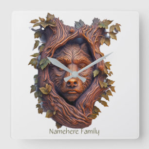 Skapa ditt eget 3D Faux Bois Wood Carved Bear Fyrkantig Klocka