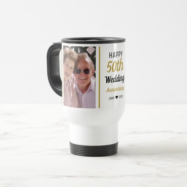 Skapa ditt eget 50-årsjubileum 2-foto resemugg (Framsida vänster)