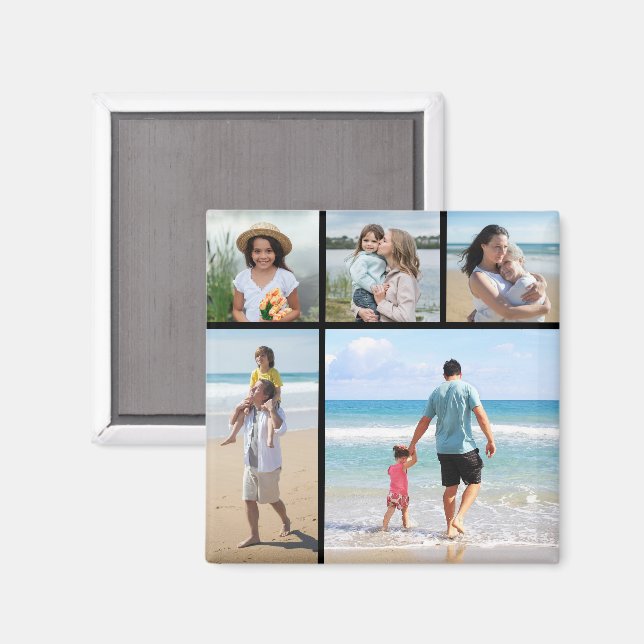 Skapa ditt eget 5-fotokollage redigerbart Färg Magnet (Front/Back)