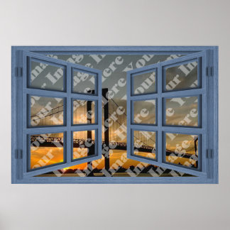 Skapa ditt eget 6-fönsterruta blått öppet fönster poster