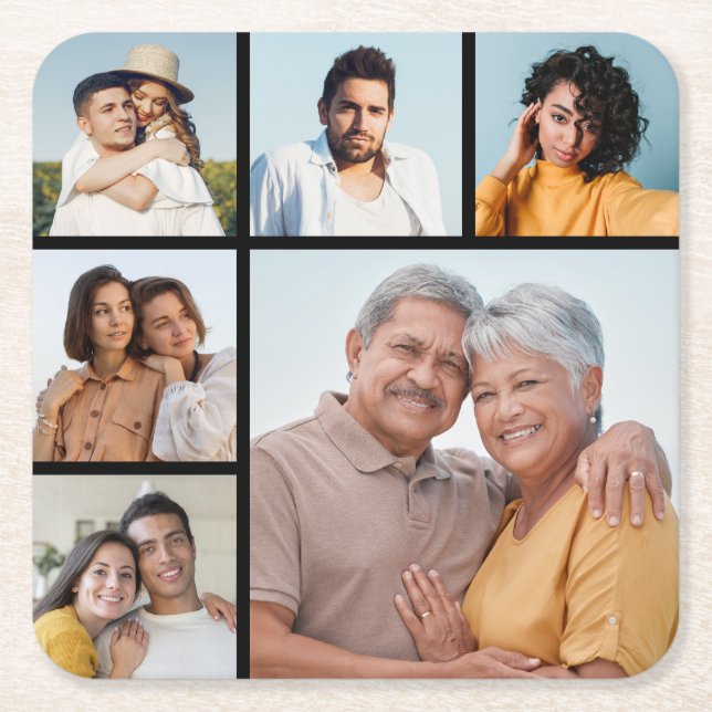 Skapa ditt eget 6-fotokollage redigerbart Färg Underlägg Papper Kvadrat (Framsidan)