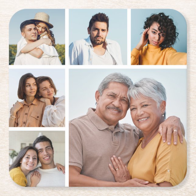Skapa ditt eget 6-fotokollage redigerbart Färg Underlägg Papper Kvadrat (Framsidan)
