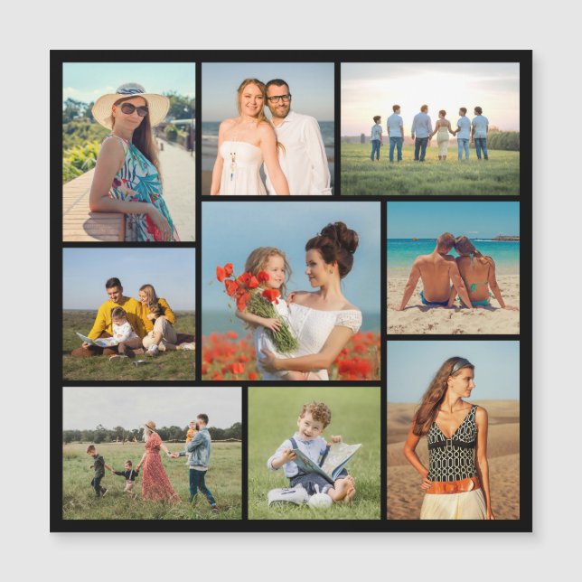 Skapa ditt eget 9-foto collage magnetkort (Framsida)