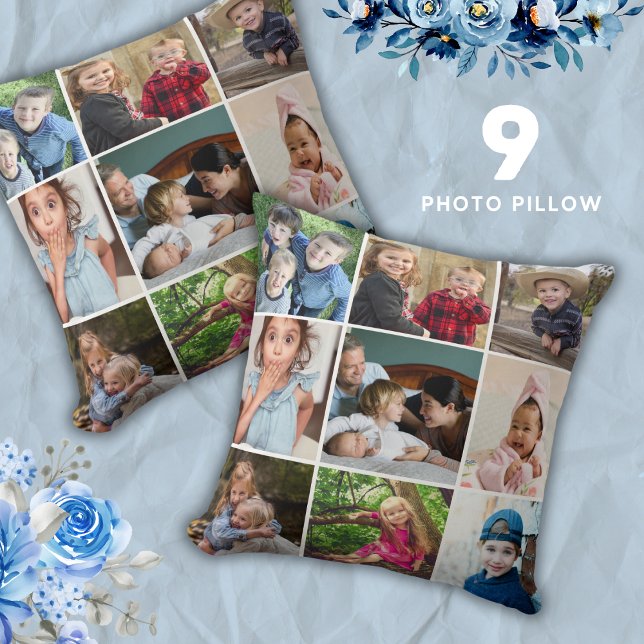 Skapa ditt eget 9-fotokollage för saké kudde (Create Your Own 9 Photo Collage Keepsake Throw Pillow)