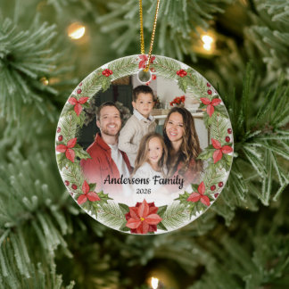 Skapa Ditt Eget Anpassade Foto Familjenamn År Julgransprydnad Keramik