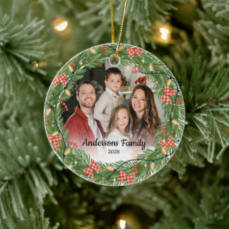 Skapa Ditt Eget Anpassade Foto Familjenamn År Julgransprydnad Keramik