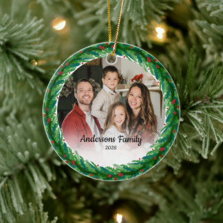 Skapa Ditt Eget Anpassade Foto Familjenamn År Julgransprydnad Keramik