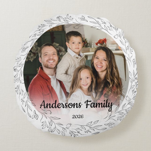 Skapa Ditt Eget Anpassade Foto Familjenamn År Rund Kudde (Framsidan)