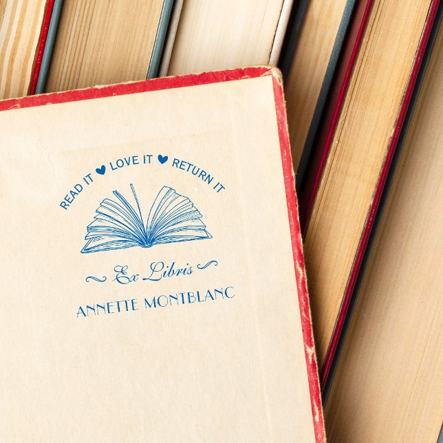 Skapa ditt eget blå eget namn ex Libris Bok Självfärgande Stämpel (Skapare uppladdad)