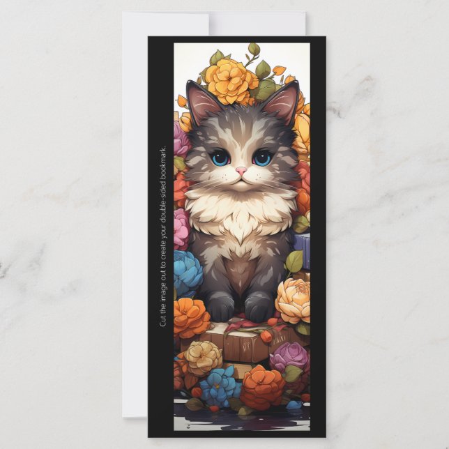 Skapa ditt eget blommiga fluffiga kattmarkörskort (Framsida)