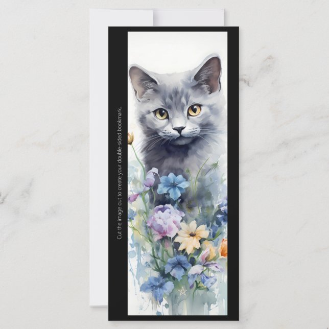 Skapa Ditt Eget Blommiga Grå Kattunge Bokmärke Kor (Framsida)