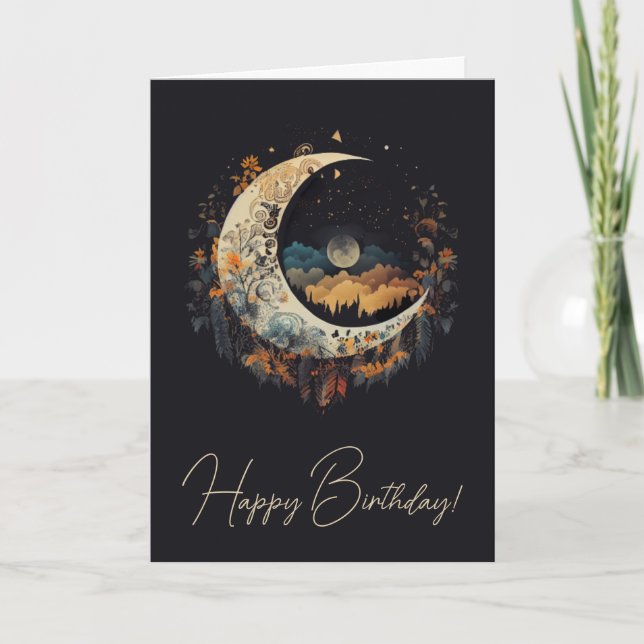 Skapa ditt eget Boho Crescent Måne liggande Helgkort (Framsida)