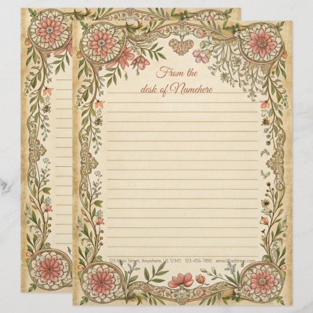 Skapa Ditt Eget Boho Korall Blommiga Dekorativa Br Brevhuvud (Fram/baksida)
