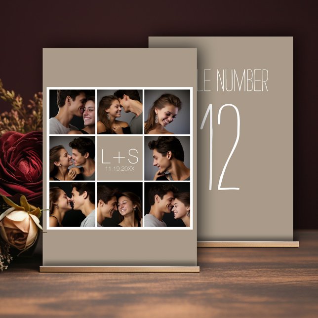 Skapa ditt eget Bröllop Photo Collage Monogram Bordsnummer (Photo collage table number sign for a wedding)