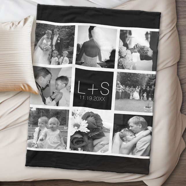 Skapa ditt eget Bröllop Photo Collage Monogram Fleecefilt (Personalized wedding anniversary fleece blanket)