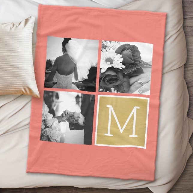 Skapa ditt eget Bröllop Photo Collage Monogram Fleecefilt (Personalized wedding anniversary fleece blanket)