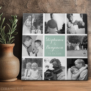 Skapa ditt eget Bröllop Photo Collage Monogram Kakelplatta
