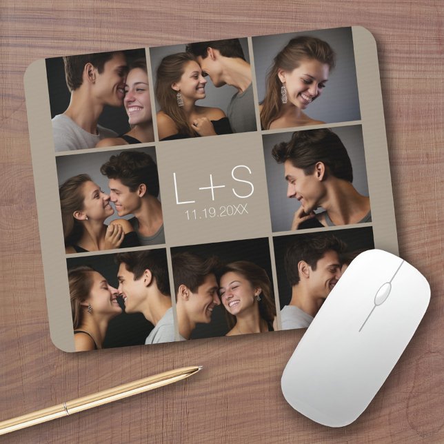 Skapa ditt eget Bröllop Photo Collage Monogram Musmatta (Custom photo mouse pads)