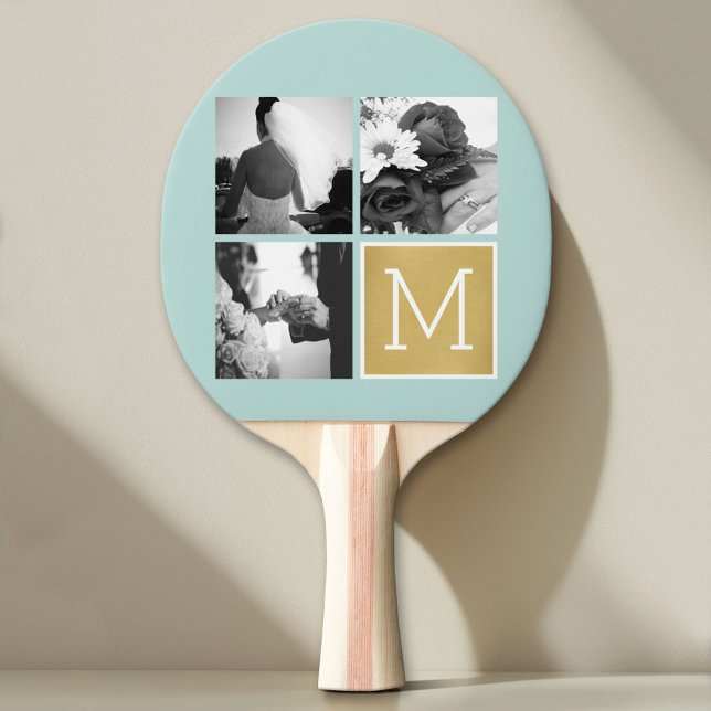 Skapa ditt eget Bröllop Photo Collage Monogram Pingisracket (Custom Pin Pong Paddle with Photo Collage)