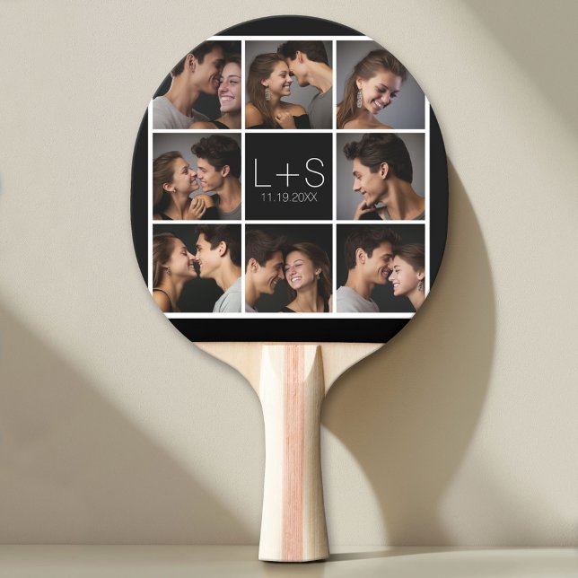 Skapa ditt eget Bröllop Photo Collage Monogram Pingisracket (Custom Pin Pong Paddle with Photo Collage)