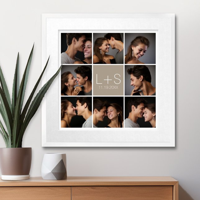 Skapa ditt eget Bröllop Photo Collage Monogram Poster (Personalized Poster with 8 Photos and a Monogram in the Center)
