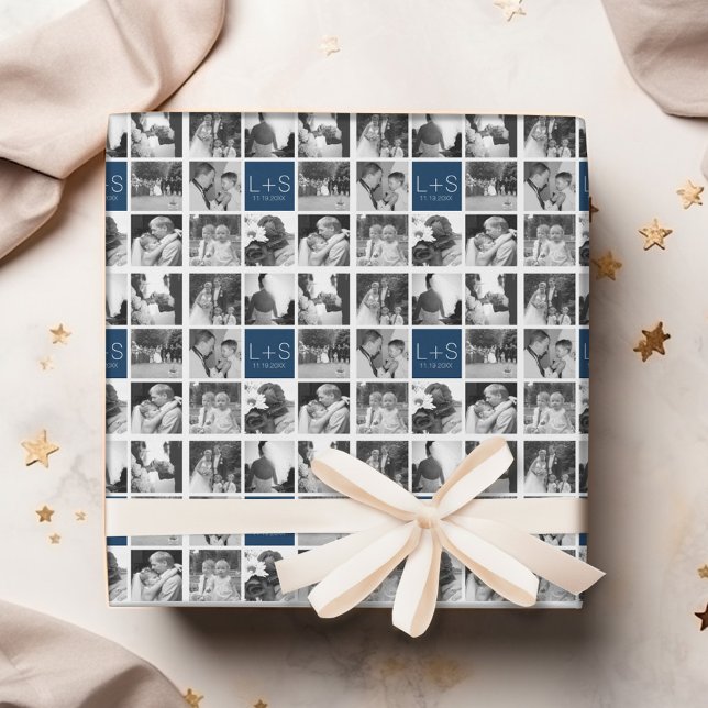 Skapa ditt eget Bröllop Photo Collage Monogram Presentpapper (Personalized Wedding Anniversary Wrapping Paper)