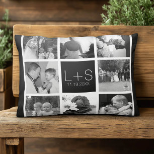Skapa ditt eget Bröllop Photo Collage Monogram Prydnadskudde