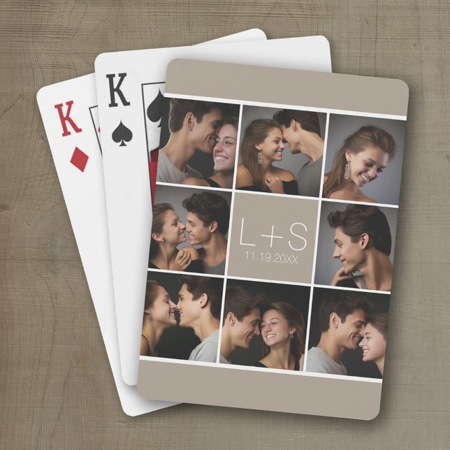 Skapa ditt eget Bröllop Photo Collage Monogram Spel Kort (Wedding Playing Cards - Personalize this photo collage)