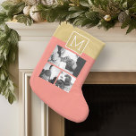 Skapa ditt eget Bröllop Photo Collage Monogram Stor Julstrumpa<br><div class="desc">Bakgrund för utskrift av korall och guld - Använda 3-fyrkantiga bilder som skapar en unik och personlig jubileumsgåva. Lägg till initialerna för bruden och brudgummen. Om du behöver justera bilder eller monogram klickar du på anpassa verktyg för att göra ändringar.</div>
