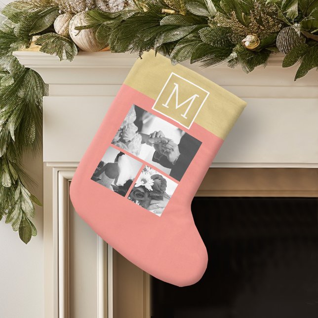 Skapa ditt eget Bröllop Photo Collage Monogram Stor Julstrumpa (Personalized Christmas Stocking)