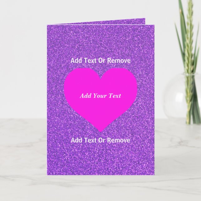 Skapa Ditt Eget Chic Lila Glitter & Rosa Hjärtan Kort (Framsida)
