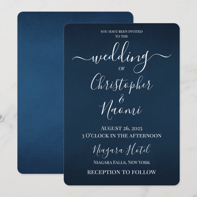 Skapa ditt eget djupa skuggade blå Bröllop Inbjudningar (Fram/baksida)