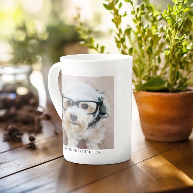 Skapa ditt eget enstaka fotogalleri, vitt gräns benporslin mugg (Personalized mug with photos and text, customize completely in the advanced design area)