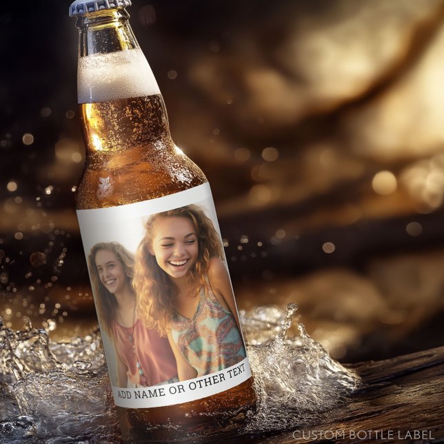 Skapa ditt eget enstaka fotogalleri, vitt gräns ölflaska etikett (Custom Beer Bottle Label - Photo Label)