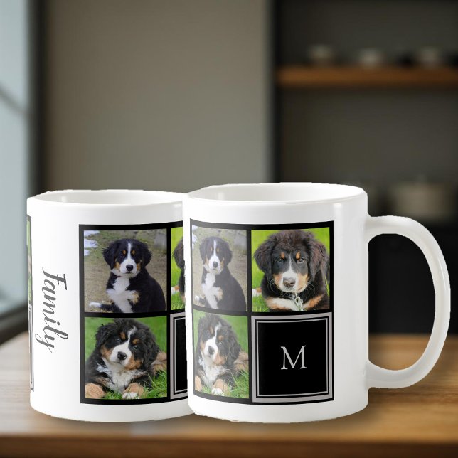 Skapa ditt eget familjefollkollage monogram kaffemugg (Create your own family photo collage monogrammed, family script mug.)