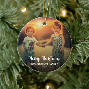 Skapa ditt eget familjefoto God Jul Julgransprydnad Keramik