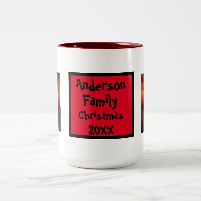 Skapa ditt eget familjefoto Namn och Helgdag-år Två-Tonad Mugg (Center)