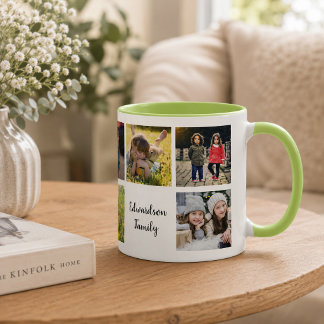 Skapa ditt eget familjefotocollage namn mugg