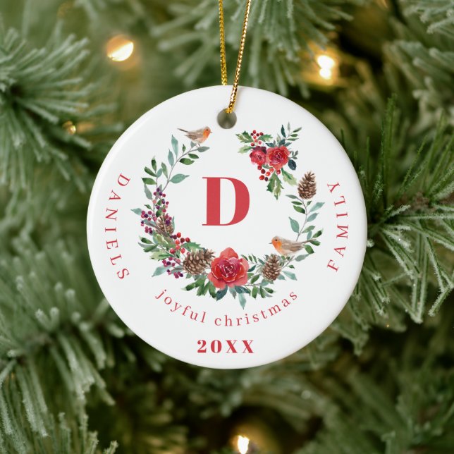 Skapa ditt eget familjemakaraktmonogramfoto julgransprydnad keramik (Träd)