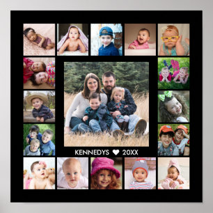 Skapa Ditt Eget Familjenamn 17 Foto Collage Svart Poster