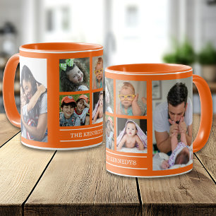 Skapa Ditt Eget Familjenamn 6 Foto Collage Orange Mugg