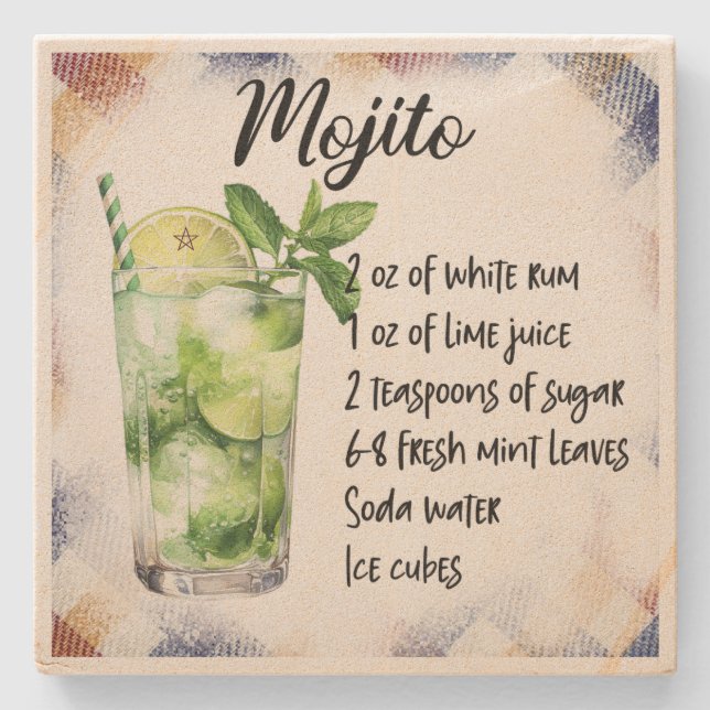Skapa Ditt Eget Florala Mojito Cocktailrecept Stenunderlägg (Framsidan)