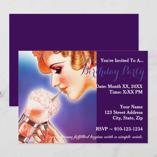 Skapa ditt eget Födelsedagsfest inbjudan (Fram/baksida)