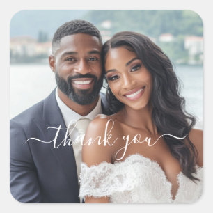 Skapa Ditt Eget Foto Bröllop Tack Fyrkantigt Klistermärke