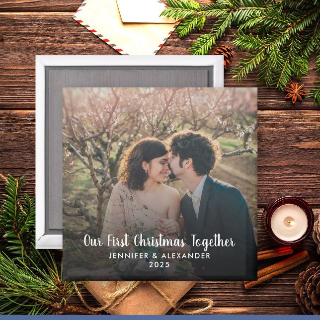 Skapa ditt eget foto Första julen tillsammans Magnet (Create your own First Christmas Together photo Magnet. You can add your own photo, names, year, text)