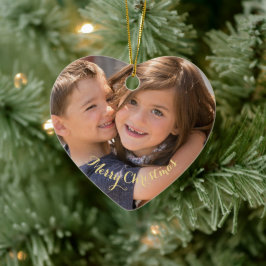 Skapa ditt eget foto-Guld-julhjärta Julgransprydnad Keramik